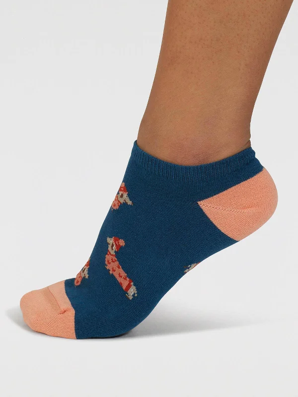 Comfortable Fleece Socks-Freda Dachshund Organic Cotton Trainer Socks - Lake Blue