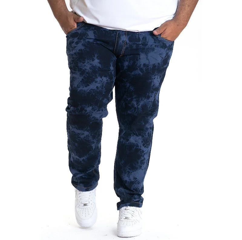 Relaxed Fit Harem Pants-M2788 MAKOBI Tie Dye Denim Jeans - Navy