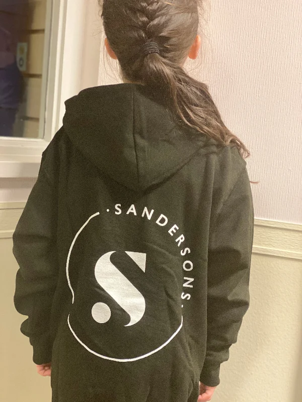 Stylish Hoodie for Fall-KIDS BLACK SANDERSONS ZIPPED HOODIES WITH WHITE LOGO ON FRONT & BACK