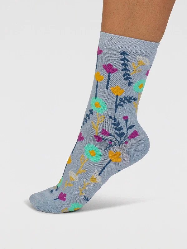 Custom Sports Socks-Mapel Floral Bamboo Socks - Chambray Blue