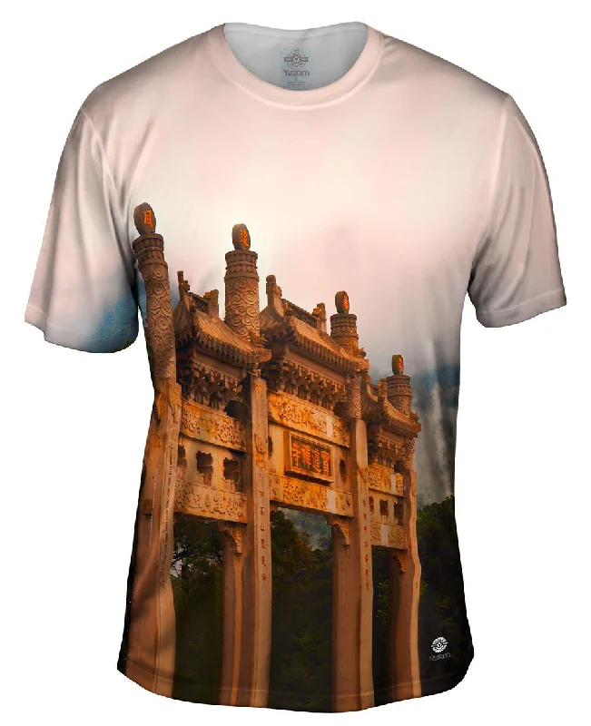 Comfortable Round Neck T-Shirt-Po Lin Monastery In The Mountains