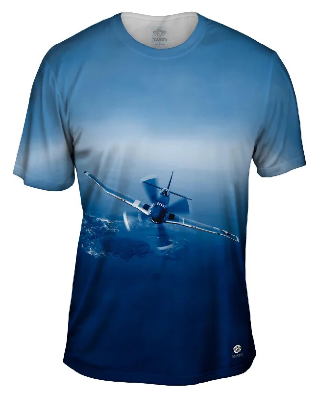 Comfortable Fashionable T-Shirt-P 51 Mustang Plane Navy