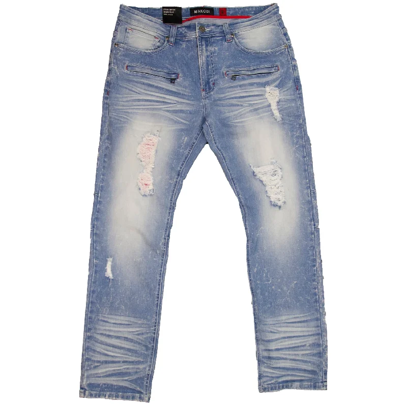 Custom Logo Pants-M1910 Makobi "Sanibel" Shredded Jean with Suede - Light Wash