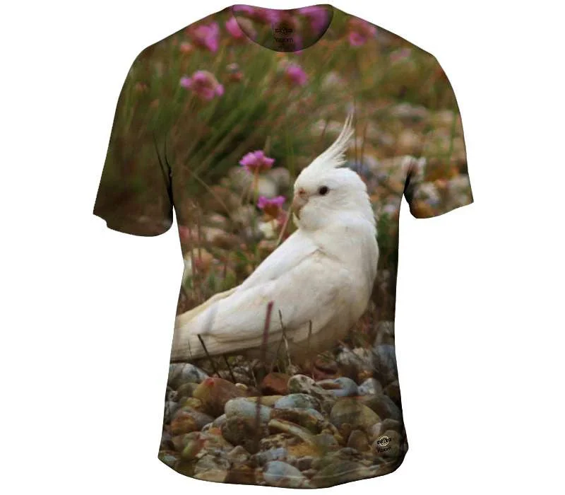 Casual Button-Up T-Shirt-White Cockatiel