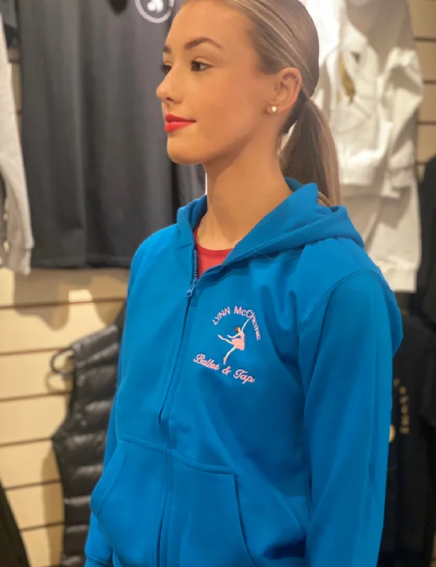 Trendy Minimalist Hoodie-KIDS & ADULTS BLUE SANDERSONS ZIP HOODIE WITH LYNN MCCHEYNE BALLET & TAP BADGE