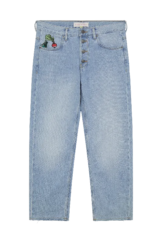 Comfortable Straight-Legged Jeans-Vegetable Embroidered Denim Jeans