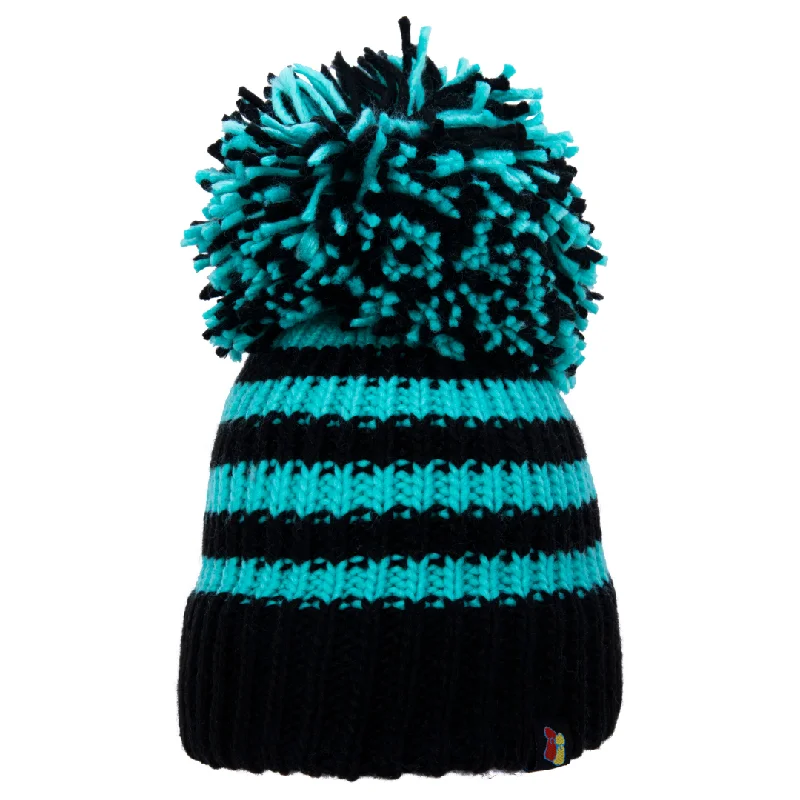 Cozy Knit Hat-Black and Jade Big Bobble Hat