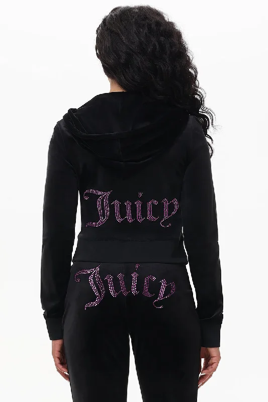 Classic Drawstring Hoodie-Technicolor Big Bling Velour Hoodie