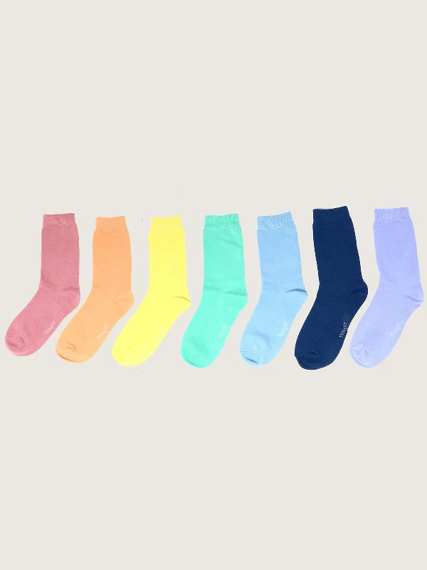 Stylish Striped Crew Socks-Women's Pastel Rainbow Bamboo 7 Pack Sock Box