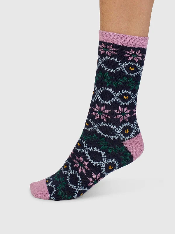 Premium Wool Socks-Eleni Fair Isle Wool Socks - Navy