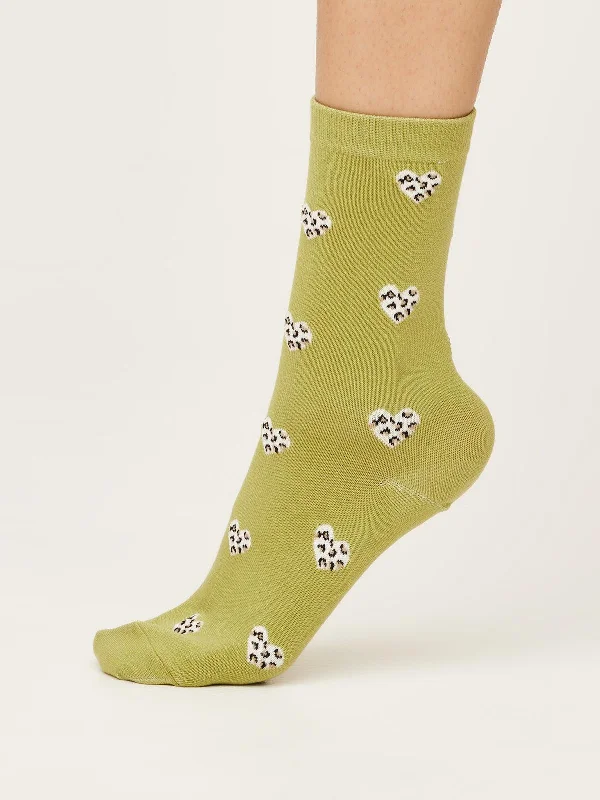 Custom Casual Socks-Leopard Heart Socks - Pea Green