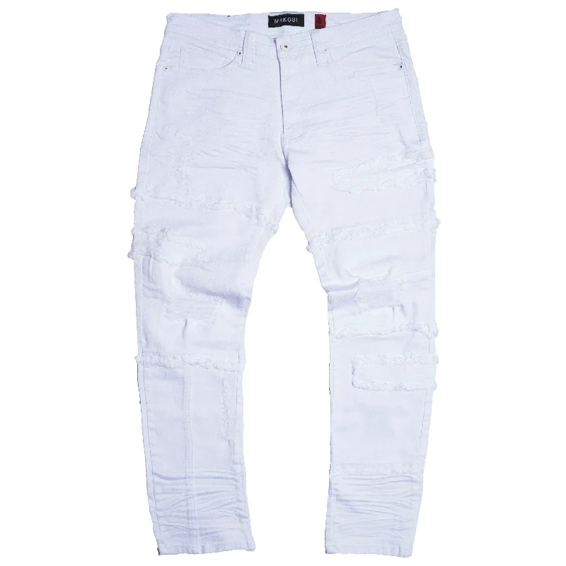 Relaxed Fit Designer Pants-M1912 Bergamo Fray Jeans - White