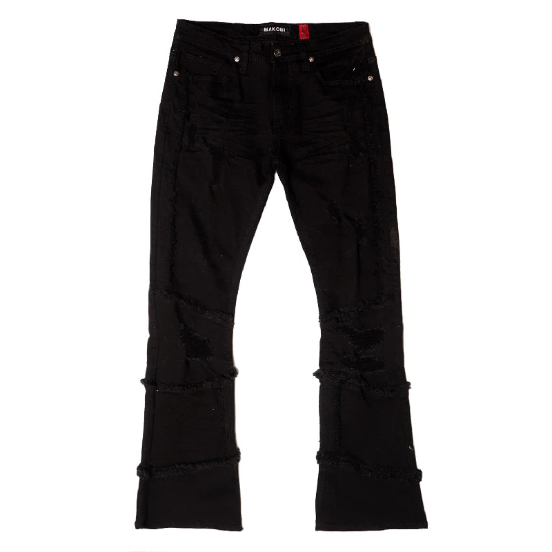 Comfortable Knit Pants-M1997 Gianos Stacked Jeans- Jet black