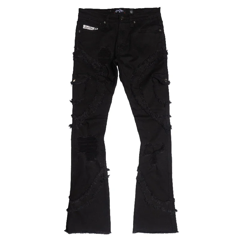 Comfortable Slim Fit Jeans-F1767 Tascotto Stacked Jeans - Black