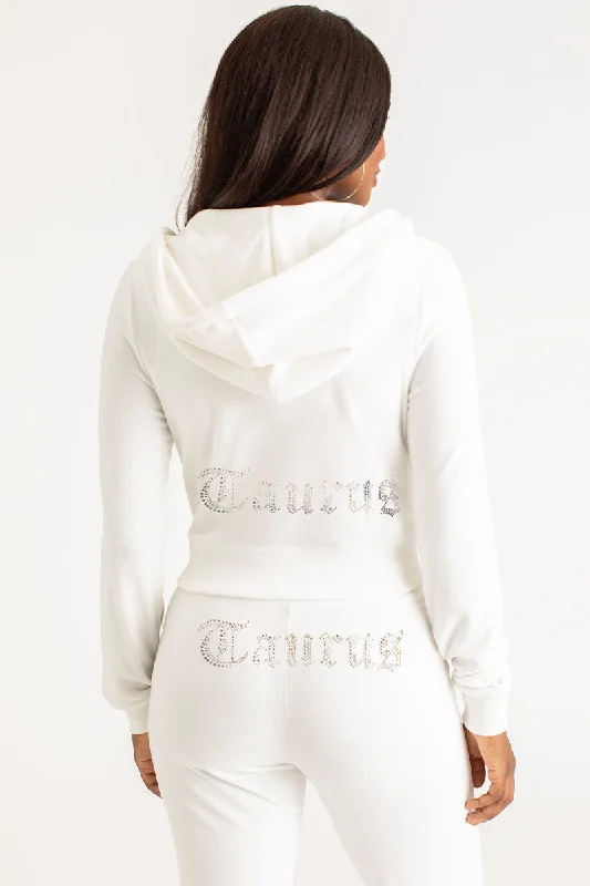 Premium Cotton Fleece Hoodie-Taurus Big Bling Velour Hoodie