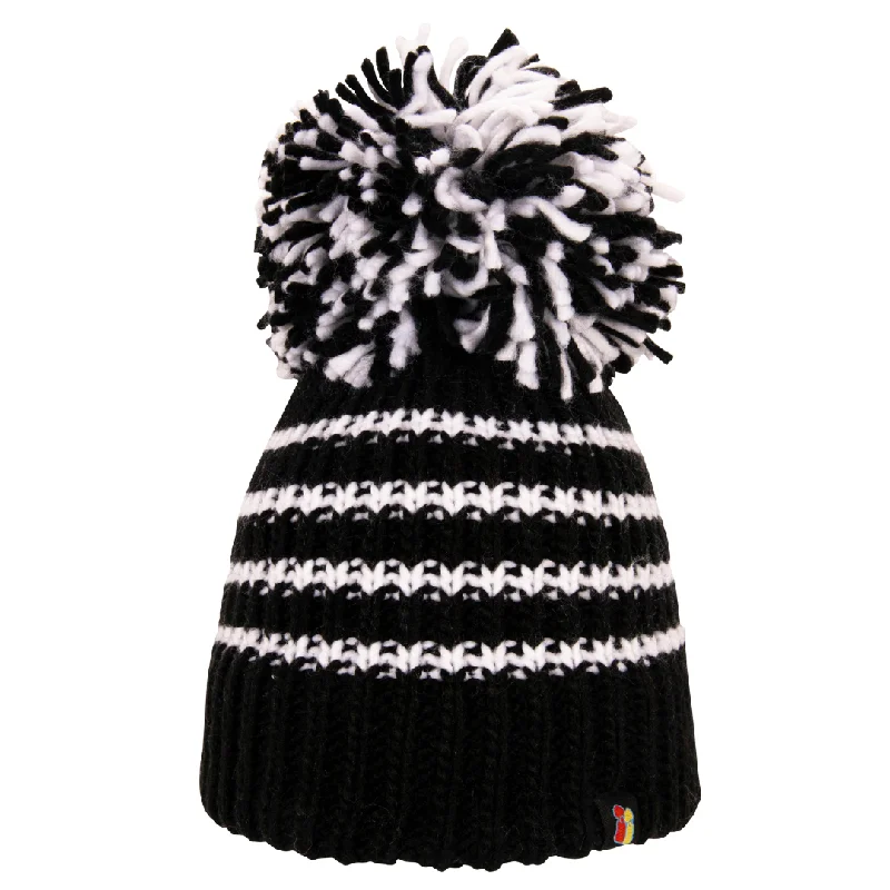 Comfortable Ski Hat-Black and White Big Bobble Hat