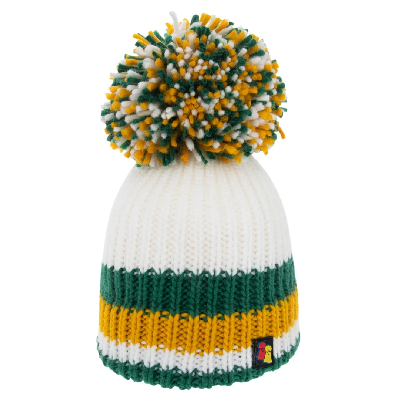 Stylish Wide-Brim Sun Hat-Green, White and Gold Big Bobble Hat