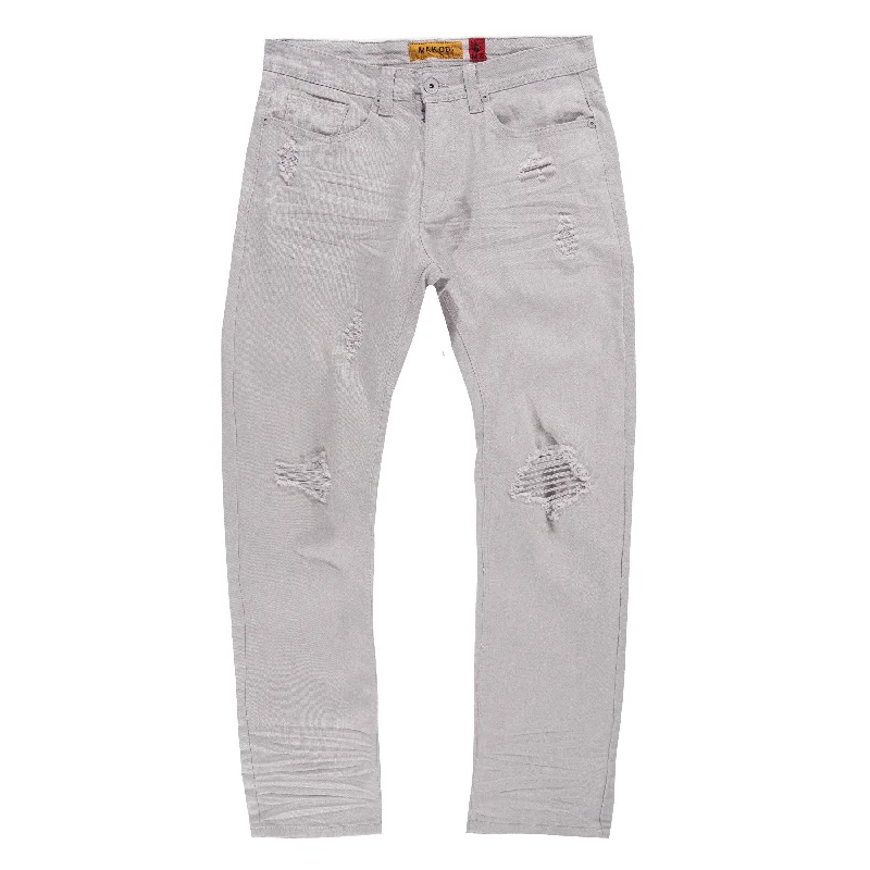 Comfortable Designer Joggers-M1932 Makobi Brighton Shredded Twill Jeans - Gray