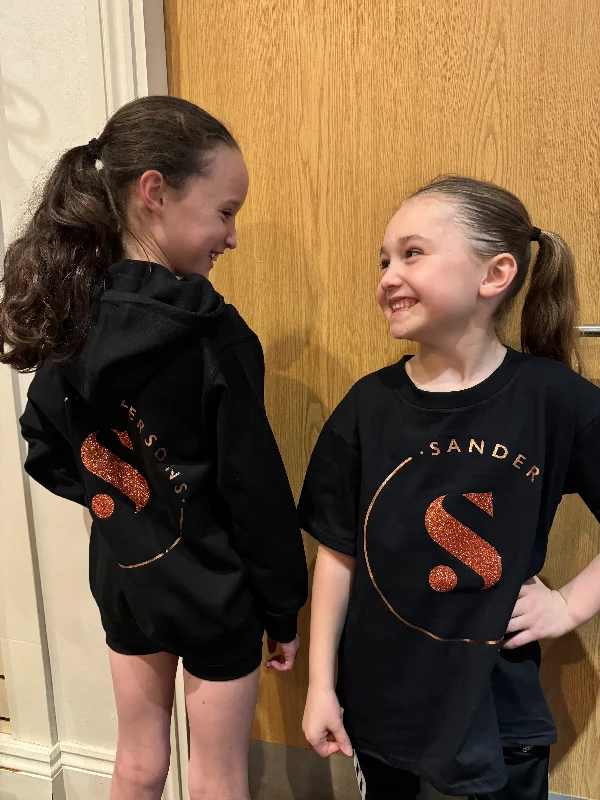 Premium Hooded Sweatshirt for Winter-KIDS & ADULT SIZES BLACK SANDERSONS ZIP HOODIE METALLIC COPPER & ORANGE GLITTER