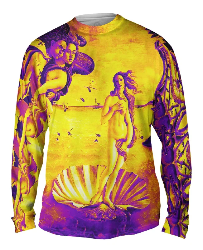 Custom Printed Long Sleeve T-shirt-Botticelli Venus - "Pop Art Yellow Purple" (1486)