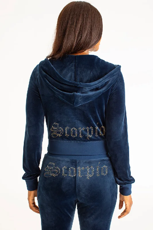 Relaxed Fit Hooded Sweatshirt-Scorpio Big Bling Velour Hoodie