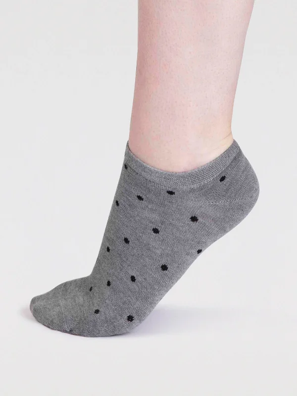 Comfortable Sports Socks-Dottie Bamboo Spotty Trainer Socks - Grey Marle