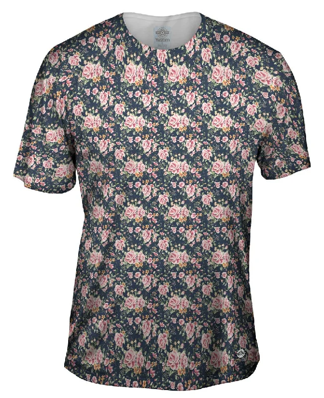 Custom Color T-Shirt-Hipster Flowers Pattern