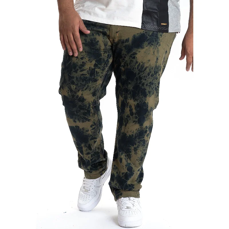 Stylish Fitted Cargo Pants-M2788 MAKOBI Tie Dye Denim Jeans - Olive