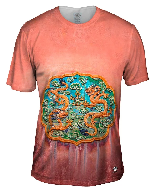 Bold Lettering T-Shirt-Two Dragons Chasing A Pearl