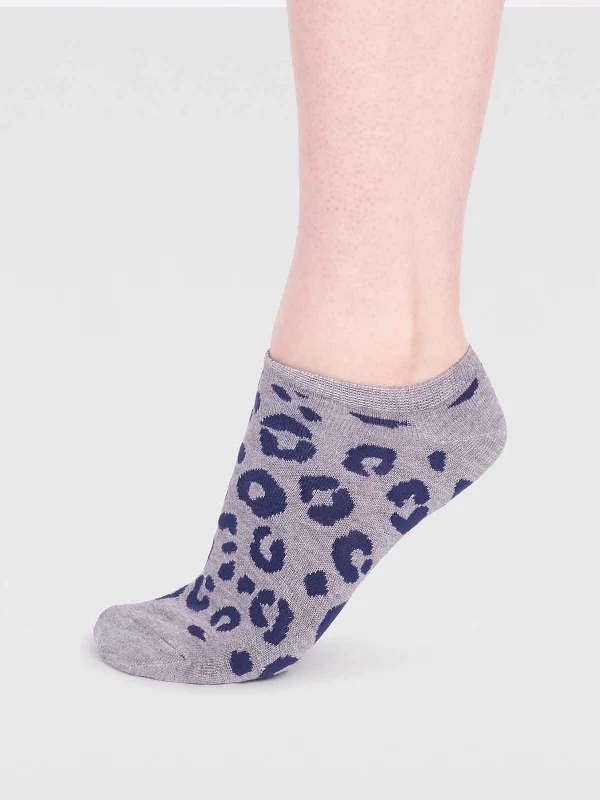 Premium Low-Cut Running Socks-Reese Bamboo Leopard Print Trainer Socks - Grey Marle