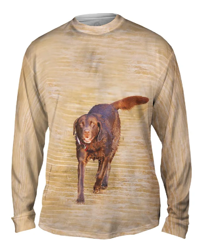 Premium High-Neck Long Sleeve-Chocolate Lab Boardwalk Stroll