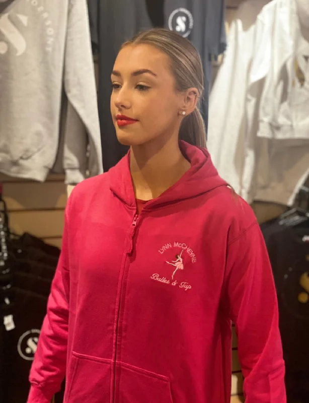 Comfortable Hooded Sweatshirt-KIDS PINK SANDERSONS ZIP HOODIE WITH LYNN MCCHEYNE BALLET & TAP BADGE