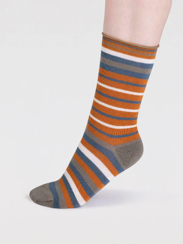 Comfortable Cozy Bed Socks-Lucia Bamboo Stripe Socks - Turmeric Yellow