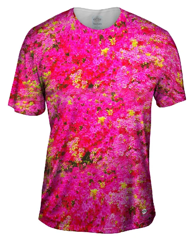 Casual Plain T-Shirt-Pink Flower Medley