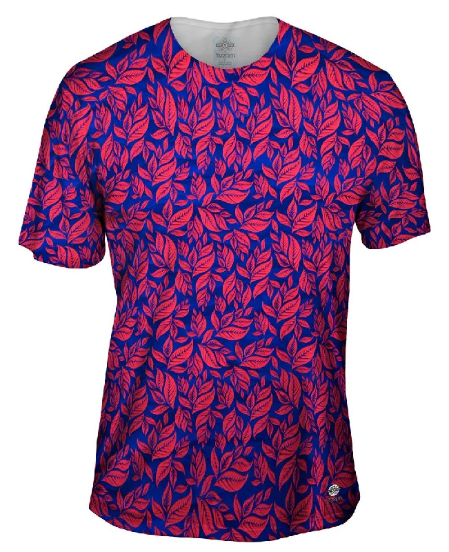 Comfortable Fashionable T-Shirt-Leaf A Go Go Pink Navy Pattern