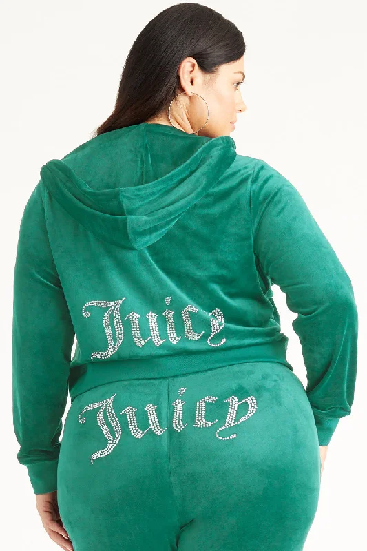 Trendy Full-zip Hooded Sweatshirt-Plus-Size OG Big Bling Velour Hoodie