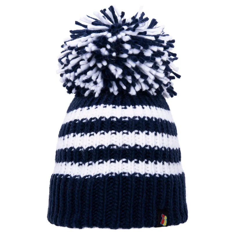 Premium Performance Hat-Navy and White Big Bobble Hat