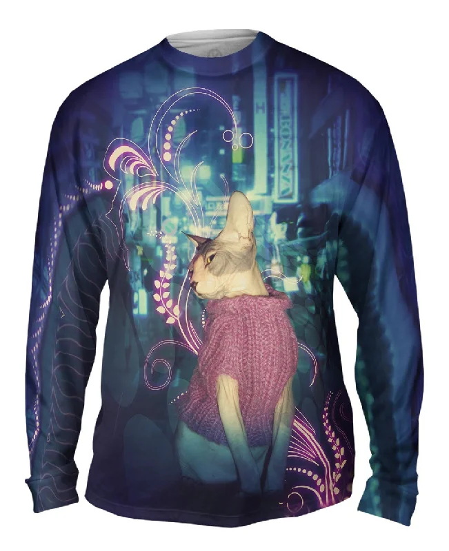 Trendy Long Sleeve Sweatshirt-City Sweater Sphinx Cat