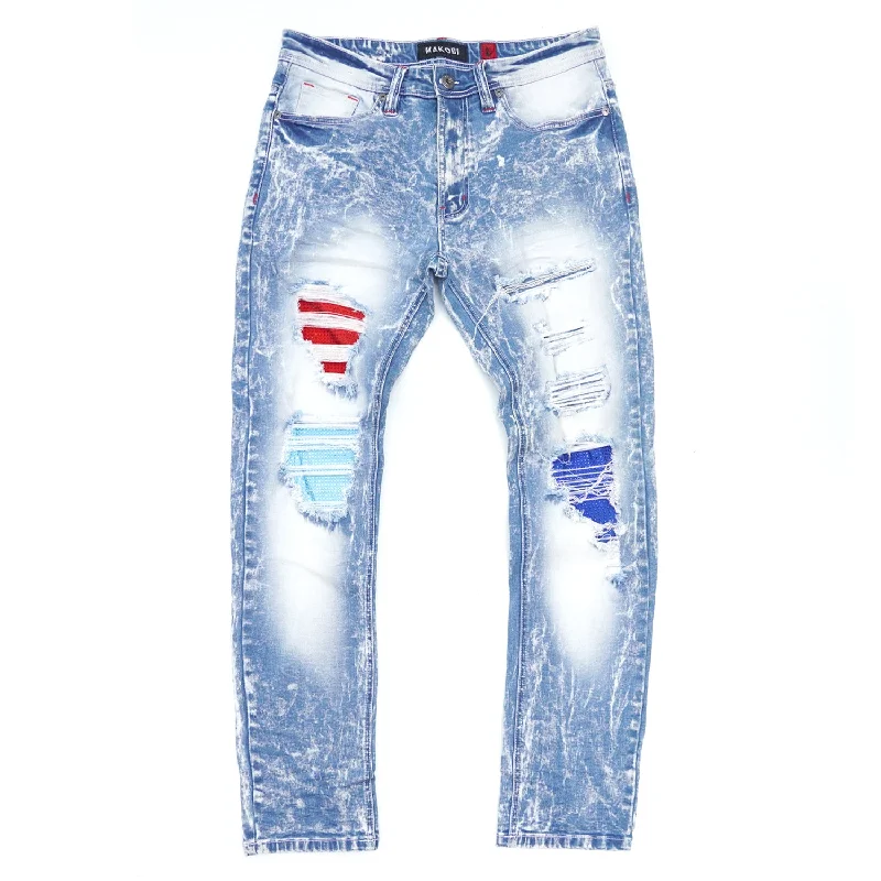 Stylish Fleece Sweatpants-M1981 Go Gettas Denim Jeans - Light Wash