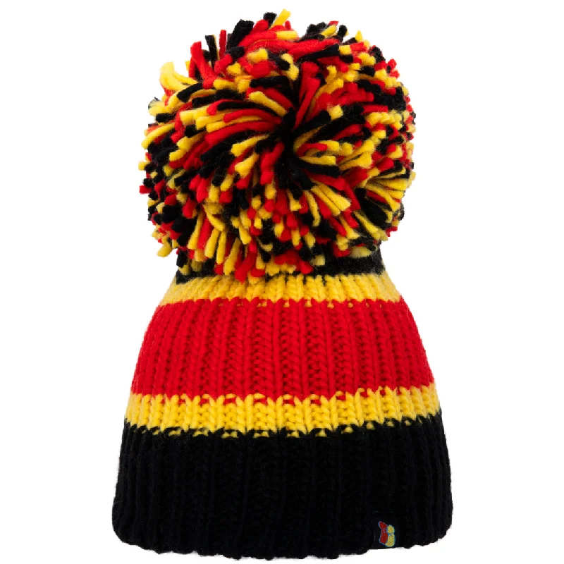 Casual Outdoor Hat-Black, Yellow and Red Big Bobble Hat