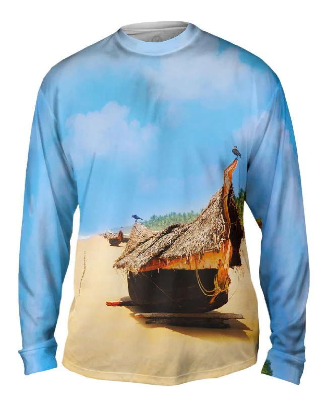 Stylish Long Sleeve with Hood-Boats On The Beach Kerala India