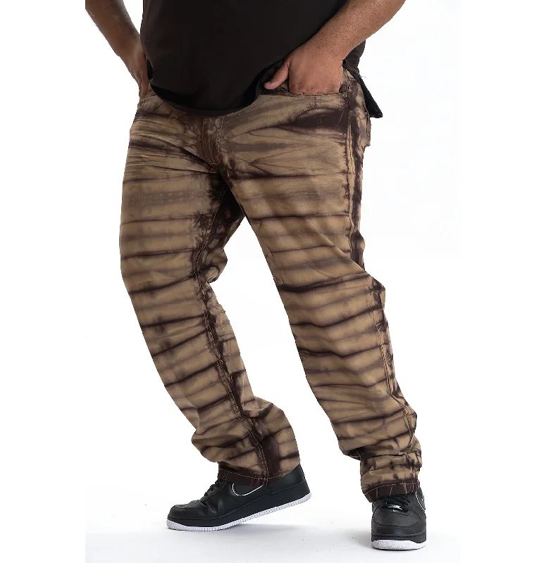 Trendy Wide-Leg Pants-M1708 Makobi Tie-Dye Jeans - Brown