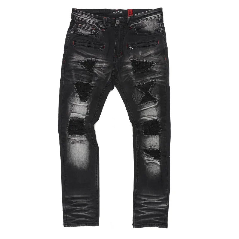 Trendy Denim Joggers-M1944 Pipa Shredded Jeans - Black Wash