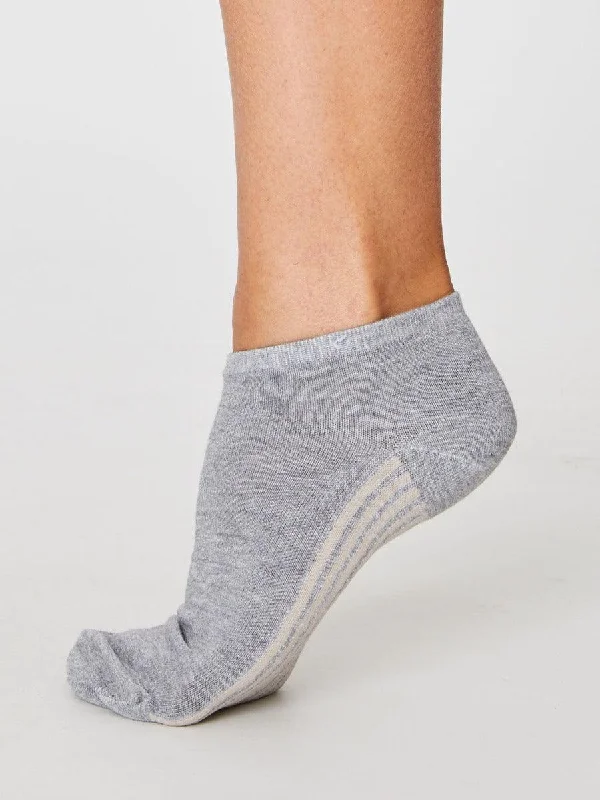 Trendy Matching Pair Socks-Solid Jane Trainer Socks - Mid Grey Marle