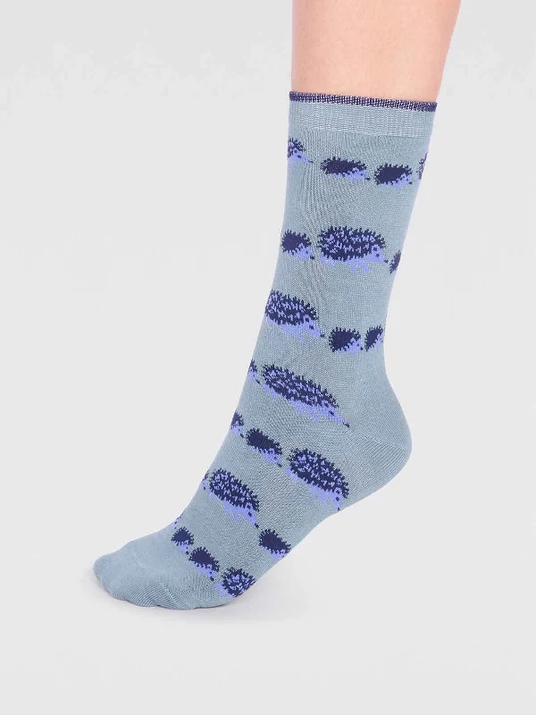 Stylish Colorful Ankle Socks-Hadley Bamboo Hedgehog Socks  - Eucalyptus Blue