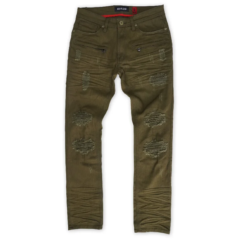 Stylish Chino Joggers-M1925 Rochester Coded Shredded Jeans - Olive