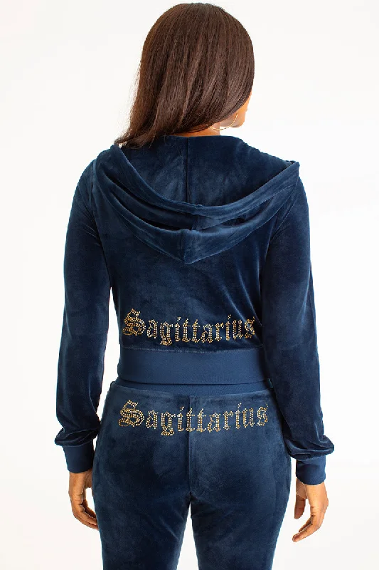 Warm Cozy Hoodie-Sagittarius Big Bling Velour Hoodie