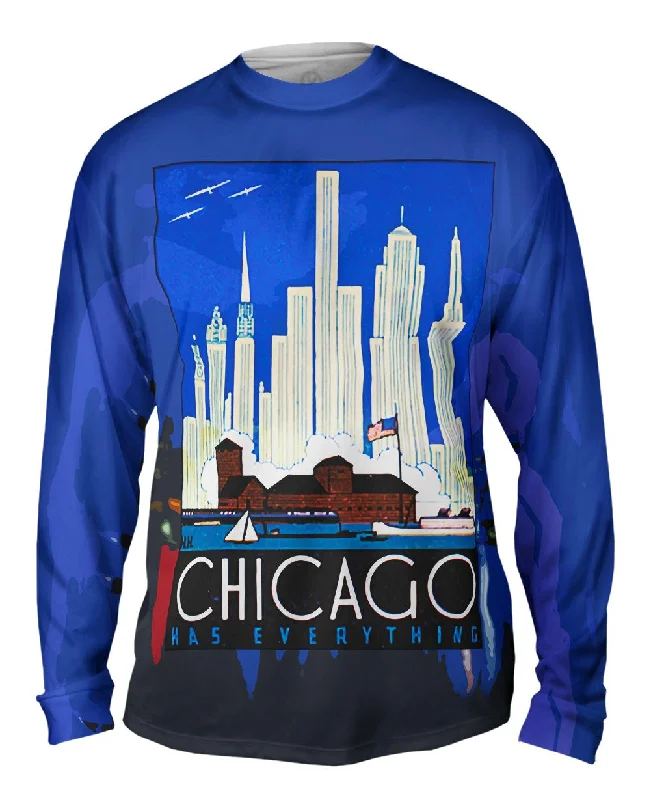 Stylish Print Long Sleeve T-shirt-Chicago Has Everything 057