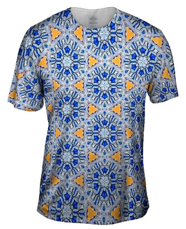 Trendy Oversized T-Shirt-Blue Orange Diamonds Pattern