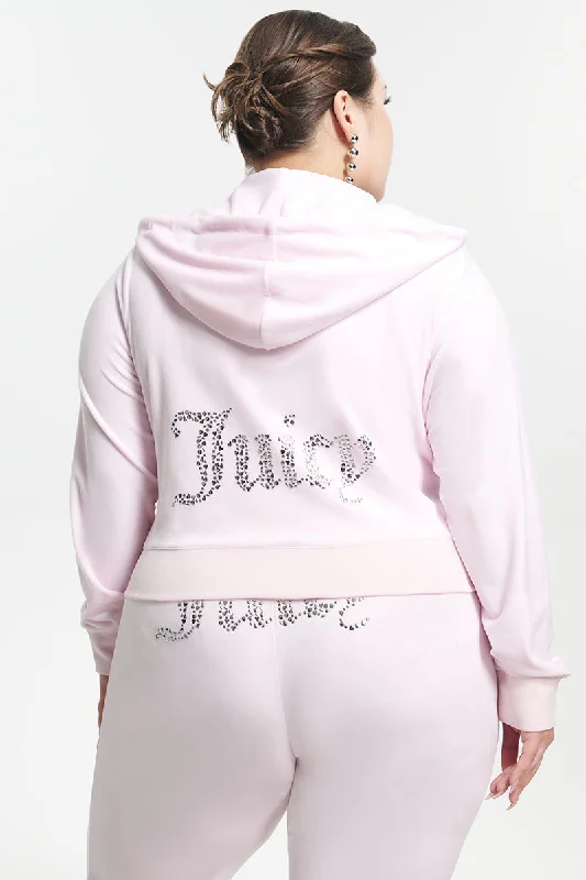 Trendy Zip Hoodie-Plus-Size Mixed Jewels Velour Hoodie